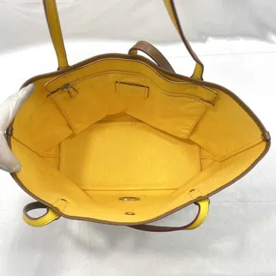 Pre-owned Coach Brown White Yellow Canvas Leather Tote Bag ()