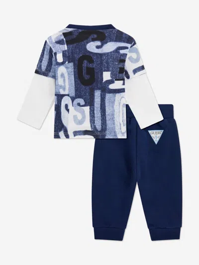 Guess Baby Boys Long Sleeve T-shirt And Joggers Set In Blue