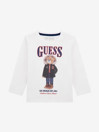 Guess Boys Long Sleeve Bear T-shirt In White