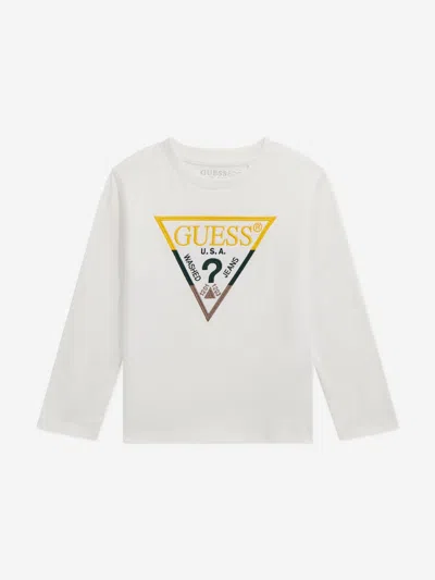 Guess Boys Long Sleeve Logo T-shirt In Red