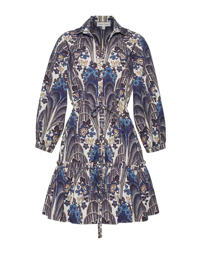 Cara Cara Robin Puff-sleeve Floral Poplin Mini Dress In Blue