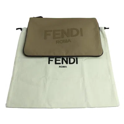 Pre-owned Fendi Beige Cotton Leather Clutch Bag Pouch ()