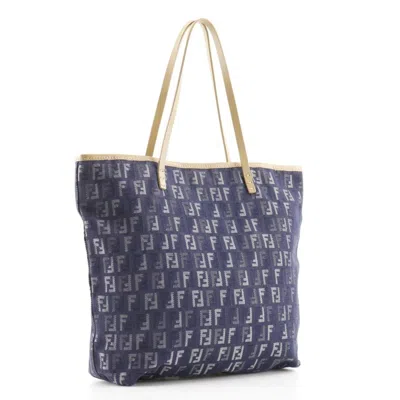 Pre-owned Fendi Navy Leather Denim Handbag Tote Bag ()
