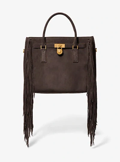 Michael Kors Hamilton Moderne Large Fringed Suede Satchel In Brown