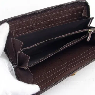 Pre-owned Gucci Beige Dark Brown Canvas Leather Long Wallet (bi-fold) () In Multi