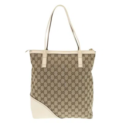 Pre-owned Gucci Beige White Gg Canvas Leather Tote Bag ()