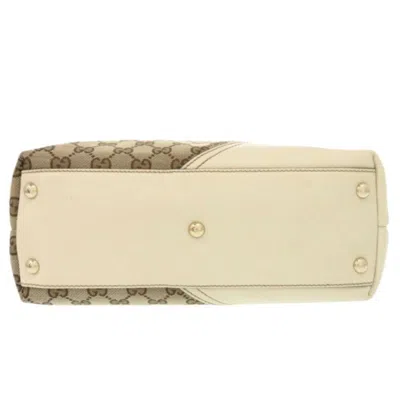 Pre-owned Gucci Beige White Gg Canvas Leather Tote Bag ()