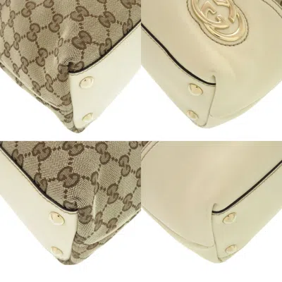 Pre-owned Gucci Beige White Gg Canvas Leather Tote Bag ()