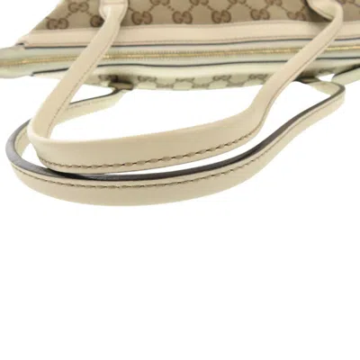 Pre-owned Gucci Beige White Gg Canvas Leather Tote Bag ()