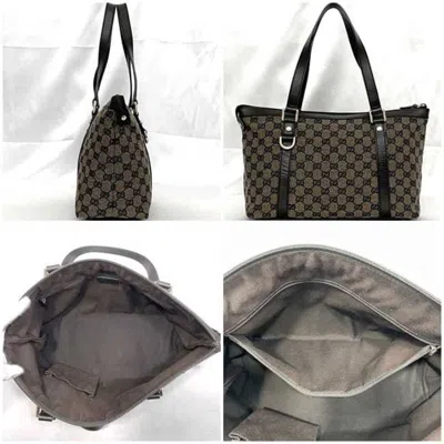 Pre-owned Gucci Brown Dark Brown Canvas Leather Tote Bag ()