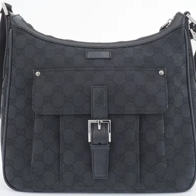 Pre-owned Gucci Gg Canvas Black Canvas Leather Shoulder Bag ()