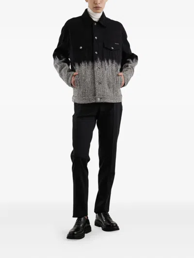 Dolce & Gabbana Herringbone-pattern Denim Jacket In Black