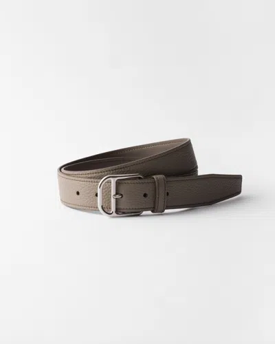 Prada Pebbled-leather Belt In Gray