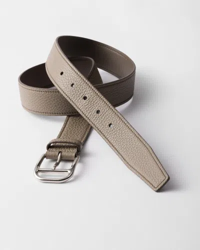 Prada Pebbled-leather Belt In Gray