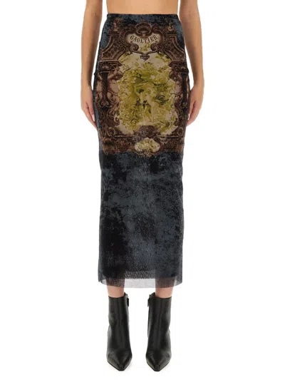 Jean Paul Gaultier Graphic Print Fitted Tulle Skirt In Multi