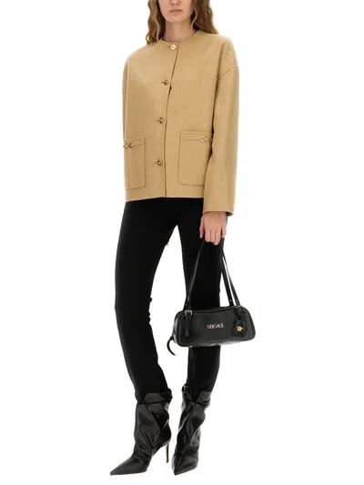 Versace Medusa Buttoned Jacket In Brown