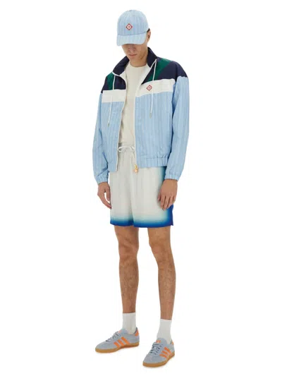 Casablanca Pinstripe Laurel Zip-up Track Jacket In Blue