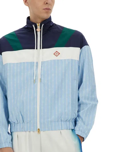 Casablanca Pinstripe Laurel Zip-up Track Jacket In Blue
