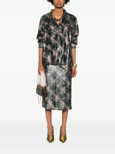 Dries Van Noten Abstract Pattern Long Sleeve Collared Shirt In Multi