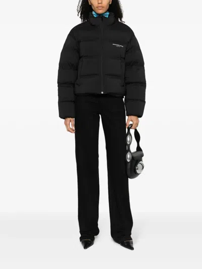 Alexander Wang Short Quilted Down Jacket With Reflective Logo Clothing In Black