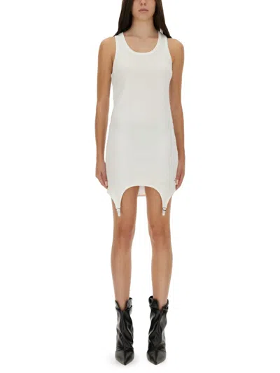 Jean Paul Gaultier Sleeveless Ribbed Dress Asymmetric Hem In White