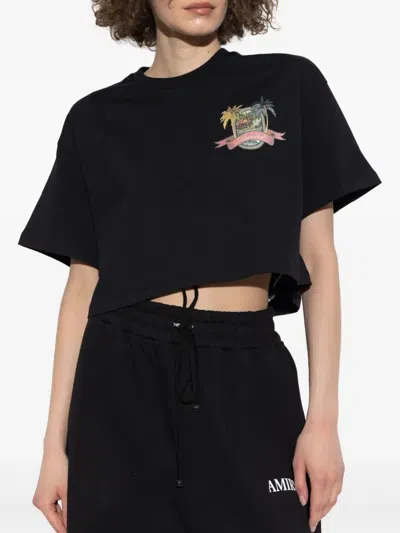 Amiri Paradise Graphic Crop T-shirt In Black