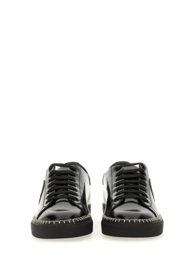 Moschino Round Toe Sneakers With Flat Sole And Stitching In Black