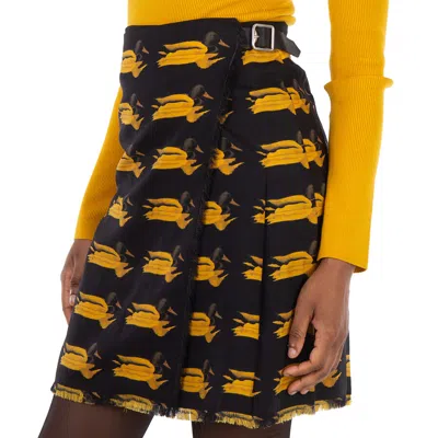 Burberry Wool Frayed-edge Animal-printed Mini Skirt In Multi