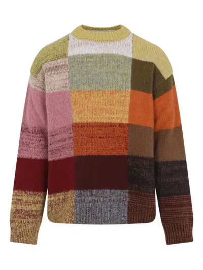 Dries Van Noten Marti Crew Neck Knite With Check Motif Knitwear Multicolor In Brown