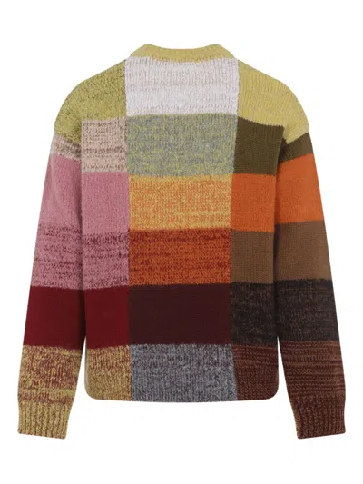 Dries Van Noten Marti Crew Neck Knite With Check Motif Knitwear Multicolor In Brown