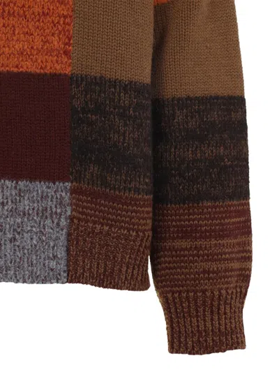 Dries Van Noten Marti Crew Neck Knite With Check Motif Knitwear Multicolor In Brown