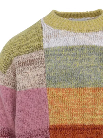 Dries Van Noten Marti Crew Neck Knite With Check Motif Knitwear Multicolor In Brown
