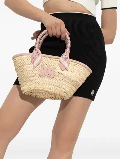 Amiri Micro Tote Bag Crafted From Natural Materials In Neutral