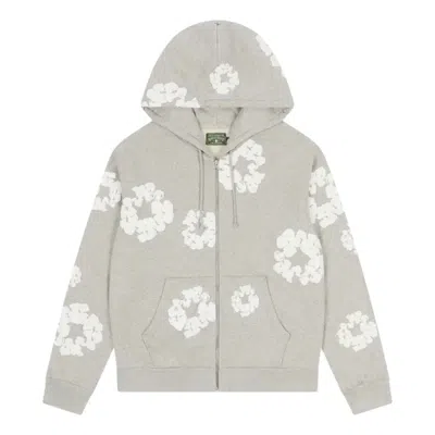 Denim Tears Wreath-print Zip-up Hoodie In Neutral