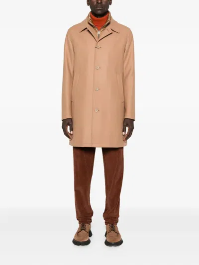 Herno Padded Coat With Collared Design And Pockets In Neutral