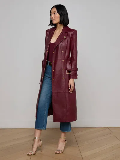 L'agence Celina Leather Trench Coat In Burgundy