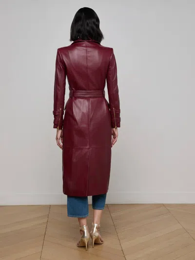 L'agence Celina Leather Trench Coat In Burgundy
