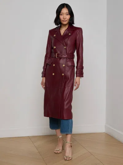 L'agence Celina Leather Trench Coat In Burgundy