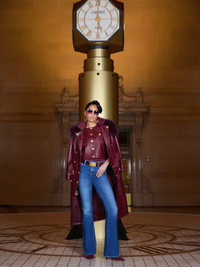 L'agence Celina Leather Trench Coat In Burgundy