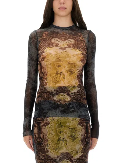 Jean Paul Gaultier Sleeveless Midi Dress Printed Pattern In Multi
