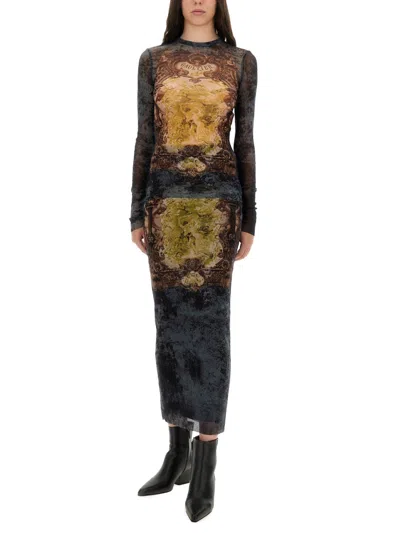 Jean Paul Gaultier Sleeveless Midi Dress Printed Pattern In Multi