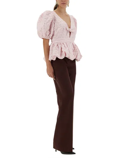 Rotate Birger Christensen Rotate Birgerchristensen Top With Puff Sleeves In Neutral