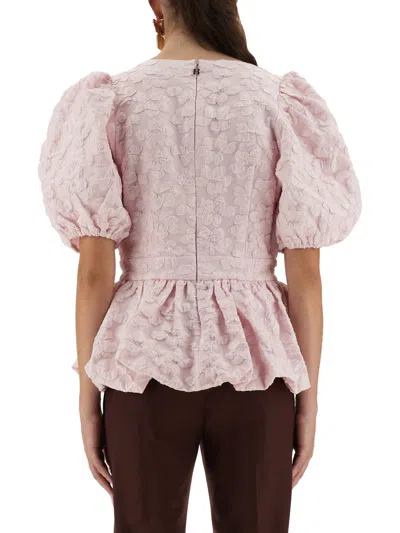 Rotate Birger Christensen Rotate Birgerchristensen Top With Puff Sleeves In Neutral