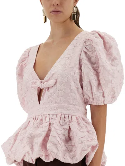 Rotate Birger Christensen Rotate Birgerchristensen Top With Puff Sleeves In Neutral