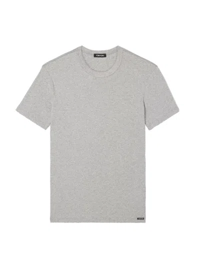 Tom Ford Grey Cotton T-shirt Vneck In Gray