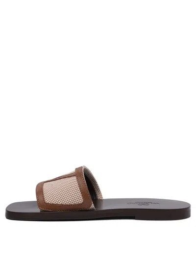 Valentino Star Leather Slide Sandals With Rubber Sole In Brown