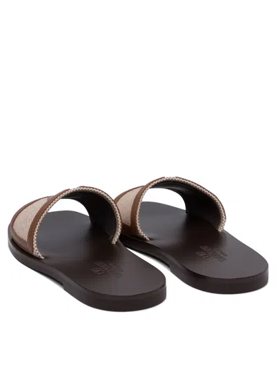 Valentino Star Leather Slide Sandals With Rubber Sole In Brown