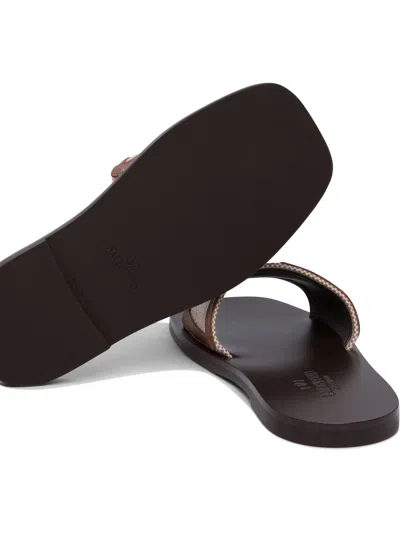 Valentino Star Leather Slide Sandals With Rubber Sole In Brown