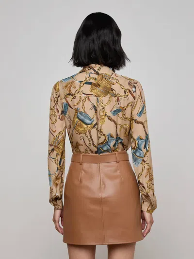 L'agence Nina Chain Print Silk Button-up Shirt In Neutral