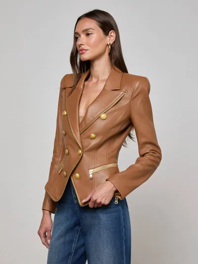 L Agence Ottilie Leather Blazer In Brown